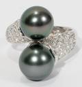 121051 95MM TAHITIAN BLACK TWIN PEARLS  DIAMOND RING