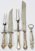 091573 STERLING CARVING SET CAKE KNIFE  BOTTLE OPENER