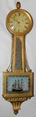 020033 JL DUNNING GILT WOOD  EGLOMISE BANJO CLOCK