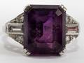 012053 ART DECO STYLE PLATINUM AMETHYST  DIAMOND RIN