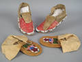 Pair of Sioux beaded and quilled hide moccasins late 19th c