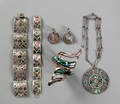 Mexican silver and abalone necklace and pair of earrings