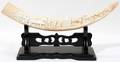 111011 CHINESE CARVED IVORY TUSK FISHING VILLAGE