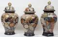 110036 JAPANESE CRACKLE GLAZE COVERED URNS THREE