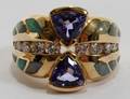 101055 YELLOW GOLD TANZANITE  DIAMOND RING