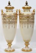 100011 MINTON PORCELAIN URNS WITH COVERS H 16