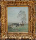 092003 HORATIO WALKER OIL ON CANVAS 16 X 13 CATTLE