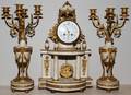 091049 FRENCH BRONZE  MARBLE CLOCK GARNITURE 3 PCS