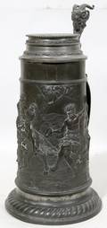 041082 GERMAN PEWTER STEIN BACCHUS THEME H 11