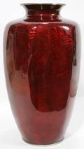 011074 JAPANESE RED ENAMEL SILVER FOIL VASE POST 1921
