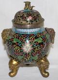 011070 CHINESE CLOISONN  BRASS INCENSE BURNER 19TH C