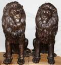 122078 BRONZE SEATED LIONS PAIR H 52 W 19 D 55