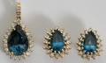 042097 14KT GOLD BLUE LONDON TOPAZ  DIAMOND EARRINGS