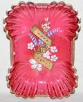 011127 CRANBERRY GLASS DISH C 1880 W 7 L 10