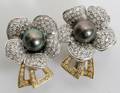 052092 PEARL AND PAVE DIAMOND EARRINGS PAIR