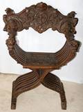 041129 CARVED WALNUT SAVONAROLA CHAIR C 1900 H 39