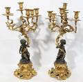 022077 FRENCH BRONZE FIVE LIGHT CANDELABRA WCHERUBS