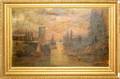 012092 OIL ON CANVAS 19TH C 23 X 37 HARBOR SCENE