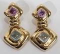 010115 SQUARE CUT BLUE TOPAZ  AMETHYST EARRINGS PAIR