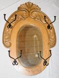 010113 OAK HALL TREE WITH OVAL MIRROR H 33 L 23