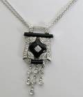 060116 14KT WHITE GOLD DIAMOND  ONYX NECKLACE L 16