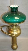 050139 SHIPS BRASS OIL LAMPS GREEN GLASS SHADES