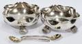 041186 VICTORIAN SILVER OPEN SALTS PAIR  SPOONS