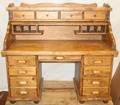 040184 PINE ROLL TOP DESK AND SWIVEL CHAIR H 50