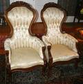 032141 VICTORIAN WALNUT PARLOR CHAIRS PAIR