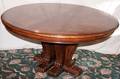 032137 HENREDON BURLED WALNUT ROUND PEDESTAL TABLE AND