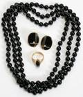 050172 BLACK ONYX BEAD NECKLACE WRAP RING  EARRINGS