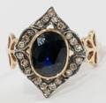 050159 14KT YGOLD SILVER DIAMOND  SAPPHIRE RING