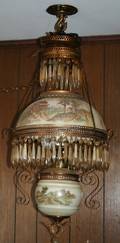 050168 LATE VICTORIAN HANGING OIL LAMP H 33 DIA 17