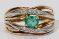 041205 14KT GOLD PLATINUM EMERALD  DIAMOND RING