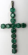 032186 135CT NATURAL EMERALD  14KT GOLD GOTHIC CROSS