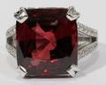 032185 156CT CUSHION CUT RED RHODOLITE  DIAMOND RING