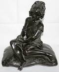 031185 A MOREAU BRONZE GIRL SEATED ON PILLOW 15