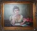 030179 DAVIESON OIL ON BOARD 34 X 30 WOMAN SEATED