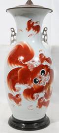 022150 CHINESE PORCELAIN TABLE LAMP WPAINTED FOO DOG