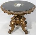 022138 ANTIQUE PIETRA DURA BLACK MARBLE TOP TABLE