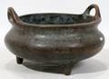 021213 CHINESE ANTIQUE BRONZE FOOTED INCENSE BOWL