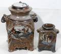 020182 JOHN GLICK PLUM TREE POTTERY JARS ONE WITH LID