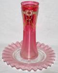 011255 CRANBERRY GLASS VASE  DISH C 1880 H 7