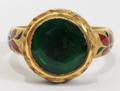 011231 400CT EMERALD  21KT GOLD RING WITH ENAMEL