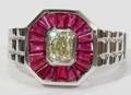 122229 RADIANT FANCY YELLOW DIAMOND  RUBY GENTS RING