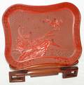 051314 CHINESE CARVED CINNABAR TRAY L 14
