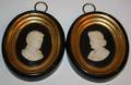 040251 OVAL CHALK PLAQUES PAIR GILT WOOD FRAMES H 2