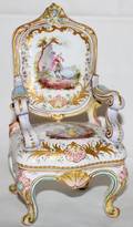030202 FRENCH HAND PAINTED PORCELAIN CHAIR H 8 L 5