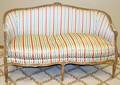 022187 FRENCH ANTIQUE WALNUT SETTEE WITH STRIPED SILK