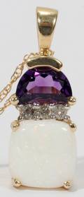 020249 14KT GOLD OPAL AMETHYST  DIAMOND NECKLACE